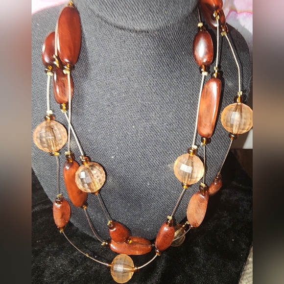 MAHOGANY COLORED 3 STRAND WIRE BEADED CHOKER - Picture 4 of 5
